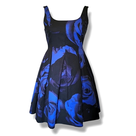 GAP Fit and Flare Blue Floral Cotton Blend Casual Mini Cocktail Dress Size 2 - Picture 1 of 10